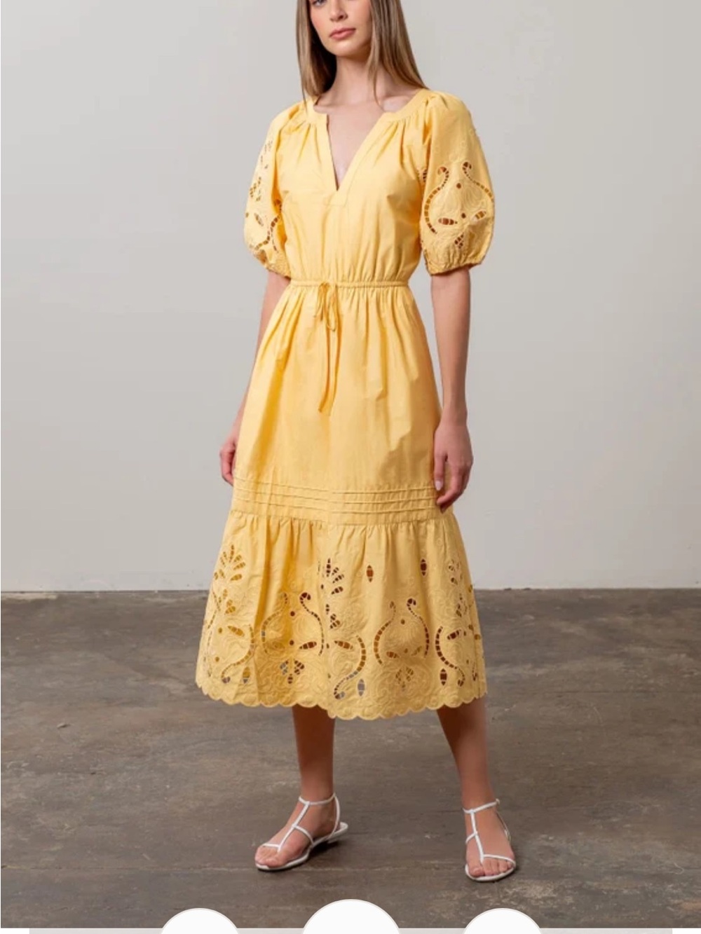 Moon River Yellow Puff-Sleeve Maxi Dress